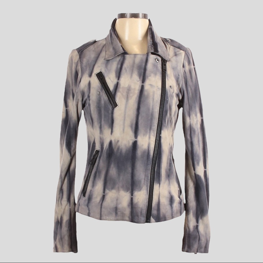 Maison Scotch Tie-Dye Leather Moto Jacket